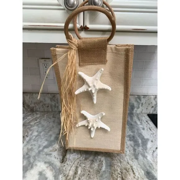 Wine Holder Burlap Sea  Shells #beach - Picture 3 of 6